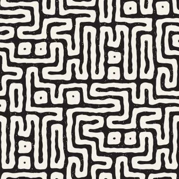 Seamless pattern with maze lines. Monochrome abstract background. Vector hand 스톡 일러스트