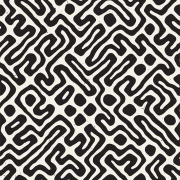 Seamless pattern with maze lines. Monochrome abstract background. Vector hand 스톡 일러스트