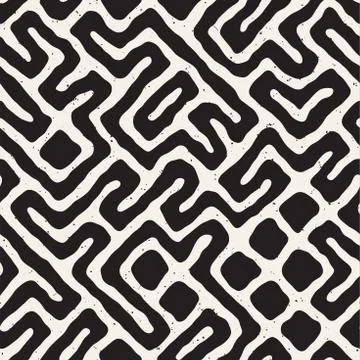Seamless pattern with maze lines. Monochrome abstract background. Vector hand イラスト素材