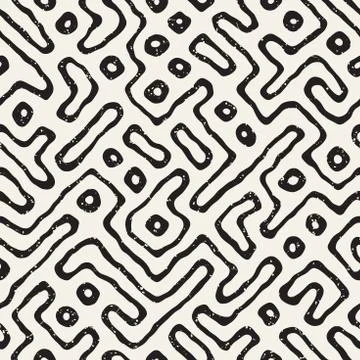 Seamless pattern with maze lines. Monochrome abstract background. Vector hand イラスト素材