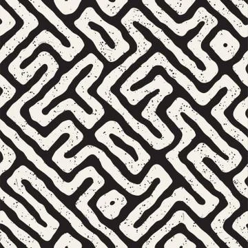 Seamless pattern with maze lines. Monochrome abstract background. Vector hand Stock Illustration