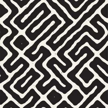 Seamless pattern with maze lines. Monochrome abstract background. Vector hand イラスト素材