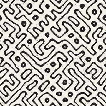 Seamless pattern with maze lines. Monochrome abstract background. Vector hand イラスト素材