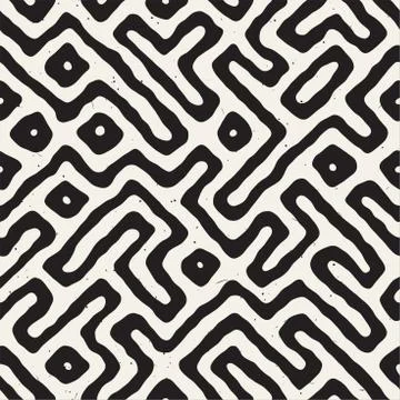 Seamless pattern with maze lines. Monochrome abstract background. Vector hand 스톡 일러스트