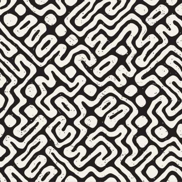 Seamless pattern with maze lines. Monochrome abstract background. Vector hand 스톡 일러스트