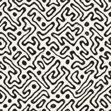 Seamless pattern with maze lines. Monochrome abstract background. Vector hand イラスト素材