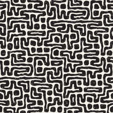 Seamless pattern with maze lines. Monochrome abstract background. Vector hand 스톡 일러스트