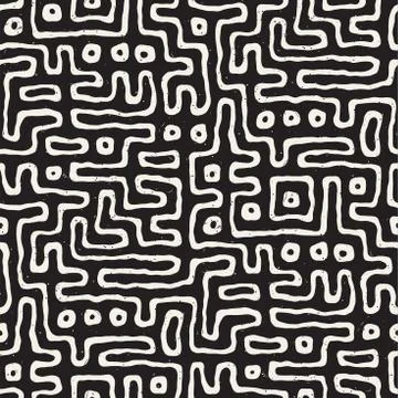 Seamless pattern with maze lines. Monochrome abstract background. Vector hand 스톡 일러스트