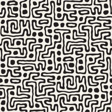 Seamless pattern with maze lines. Monochrome abstract background. Vector hand 스톡 일러스트