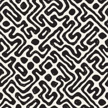 Seamless pattern with maze lines. Monochrome abstract background. Vector hand イラスト素材