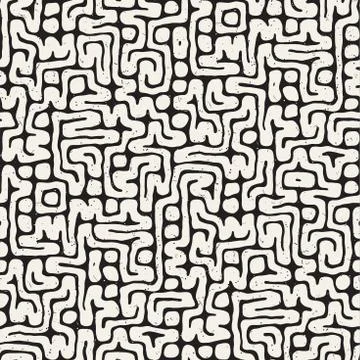 Seamless pattern with maze lines. Monochrome abstract background. Vector hand 스톡 일러스트
