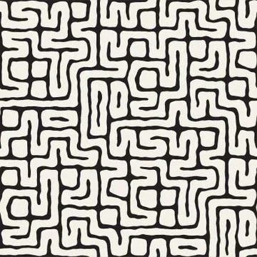 Seamless pattern with maze lines. Monochrome abstract background. Vector hand 스톡 일러스트