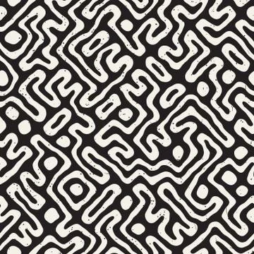 Seamless pattern with maze lines. Monochrome abstract background. Vector hand イラスト素材