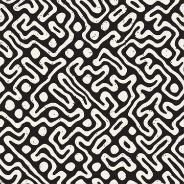 Seamless pattern with maze lines. Monochrome abstract background. Vector hand 库存插图