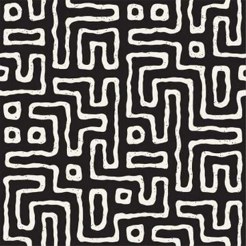 Seamless pattern with maze lines. Monochrome abstract background. Vector hand イラスト素材