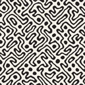 Seamless pattern with maze lines. Monochrome abstract background. Vector hand 스톡 일러스트
