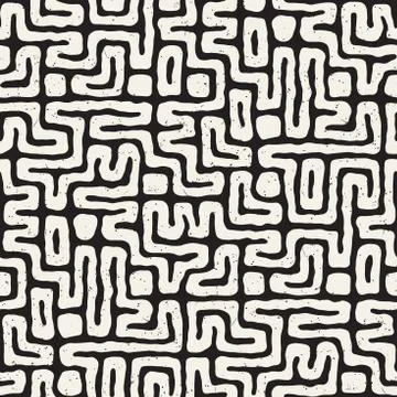 Seamless pattern with maze lines. Monochrome abstract background. Vector hand イラスト素材