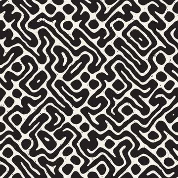 Seamless pattern with maze lines. Monochrome abstract background. Vector hand 스톡 일러스트