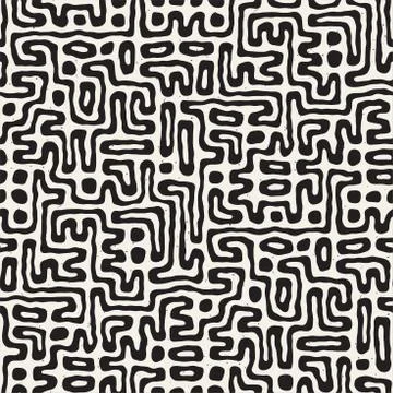 Seamless pattern with maze lines. Monochrome abstract background. Vector hand イラスト素材