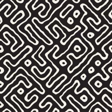 Seamless pattern with maze lines. Monochrome abstract background. Vector hand 库存插图