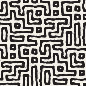 Seamless pattern with maze lines. Monochrome abstract background. Vector hand 스톡 일러스트