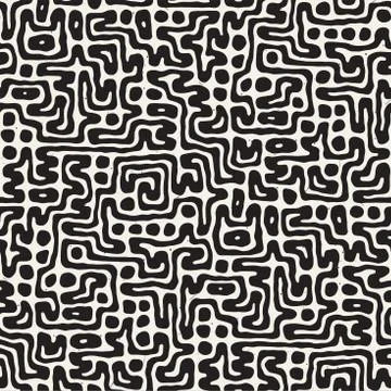 Seamless pattern with maze lines. Monochrome abstract background. Vector hand 스톡 일러스트