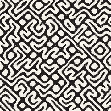 Seamless pattern with maze lines. Monochrome abstract background. Vector hand 스톡 일러스트