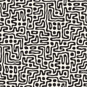 Seamless pattern with maze lines. Monochrome abstract background. Vector hand イラスト素材