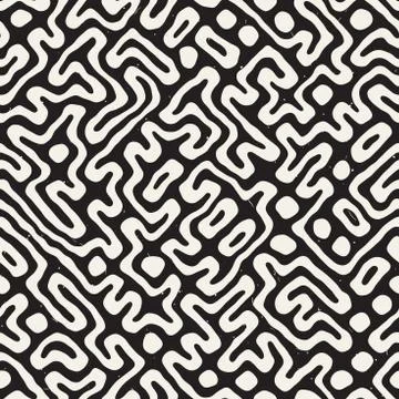 Seamless pattern with maze lines. Monochrome abstract background. Vector hand Illustrazione stock