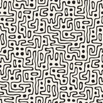 Seamless pattern with maze lines. Monochrome abstract background. Vector hand 스톡 일러스트