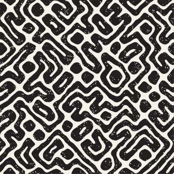 Seamless pattern with maze lines. Monochrome abstract background. Vector hand 스톡 일러스트