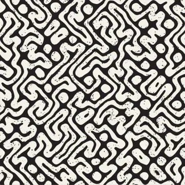Seamless pattern with maze lines. Monochrome abstract background. Vector hand イラスト素材