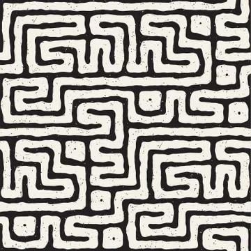 Seamless pattern with maze lines. Monochrome abstract background. Vector hand Illustrazione stock