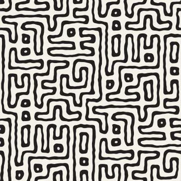 Seamless pattern with maze lines. Monochrome abstract background. Vector hand イラスト素材