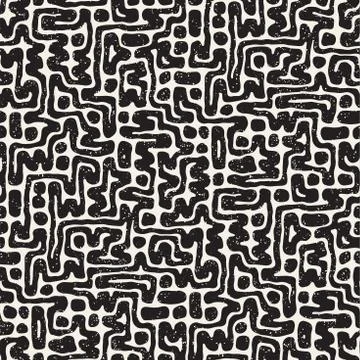Seamless pattern with maze lines. Monochrome abstract background. Vector hand Illustrazione stock