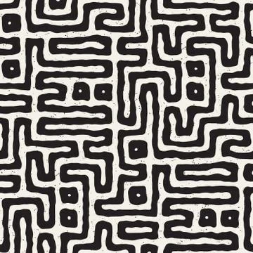 Seamless pattern with maze lines. Monochrome abstract background. Vector hand Illustrazione stock