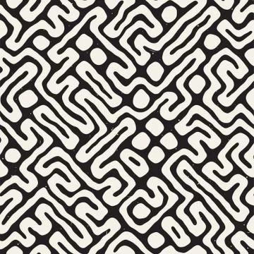 Seamless pattern with maze lines. Monochrome abstract background. Vector hand 库存插图