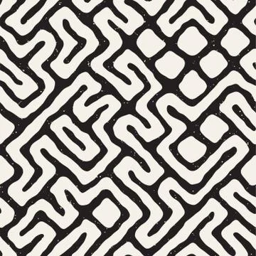 Seamless pattern with maze lines. Monochrome abstract background. Vector hand イラスト素材
