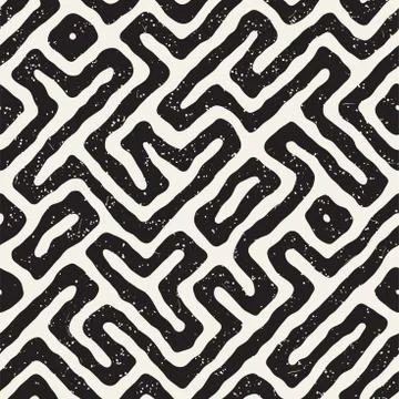 Seamless pattern with maze lines. Monochrome abstract background. Vector hand 库存插图