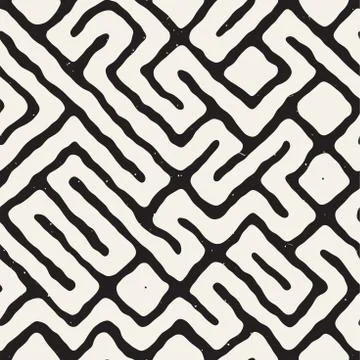 Seamless pattern with maze lines. Monochrome abstract background. Vector hand 스톡 일러스트