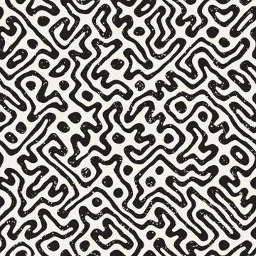 Seamless pattern with maze lines. Monochrome abstract background. Vector hand 스톡 일러스트