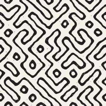 Seamless pattern with maze lines. Monochrome abstract background. Vector hand イラスト素材