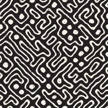 Seamless pattern with maze lines. Monochrome abstract background. Vector hand 스톡 일러스트