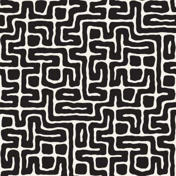 Seamless pattern with maze lines. Monochrome abstract background. Vector hand 스톡 일러스트