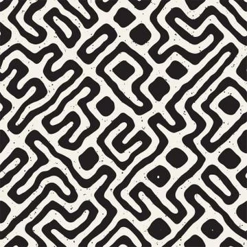 Seamless pattern with maze lines. Monochrome abstract background. Vector hand Illustrazione stock