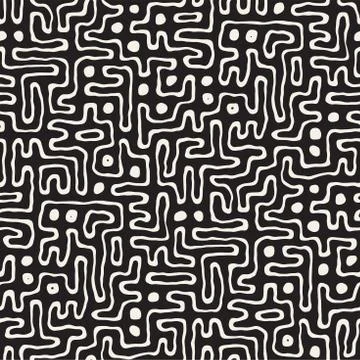 Seamless pattern with maze lines. Monochrome abstract background. Vector hand Stock Illustration