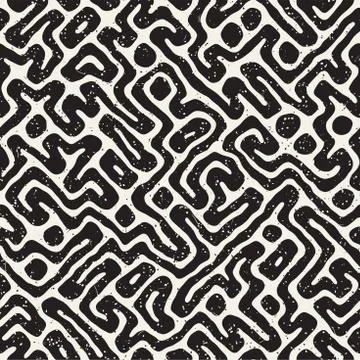 Seamless pattern with maze lines. Monochrome abstract background. Vector hand イラスト素材
