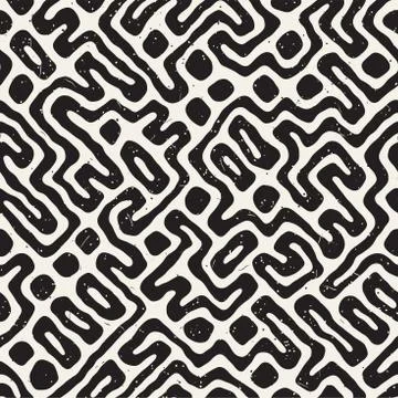 Seamless pattern with maze lines. Monochrome abstract background. Vector hand 库存插图