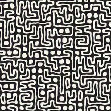 Seamless pattern with maze lines. Monochrome abstract background. Vector hand Illustrazione stock