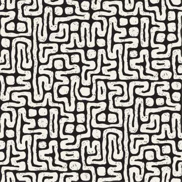 Seamless pattern with maze lines. Monochrome abstract background. Vector hand 库存插图